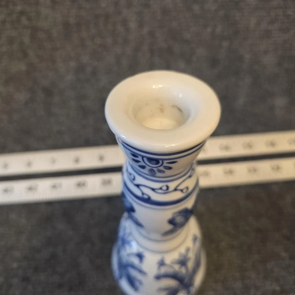 Vintage CBK LTD LLC Blue White Cobalt Ceramic Candlestick Holders Pair Decor‎